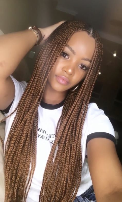 Brown Highlight Box Braids, T30 Box Braids, Medium Box Braids Brown, Brown Box Braids Black Women, Brunette Box Braids, Chestnut Braids On Black Women, Box Braids 30 Color, Braid Colors For Brown Skin, Brown Box Braids Medium