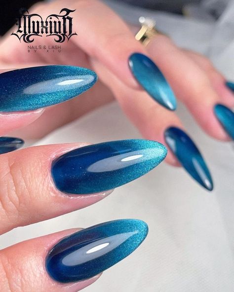 Royal Blue Nails, Cat Eye Nails, Blue Cats, Almond Nails, Blue Nails, Acrylic Nails, Nail Designs, Nails, Blue