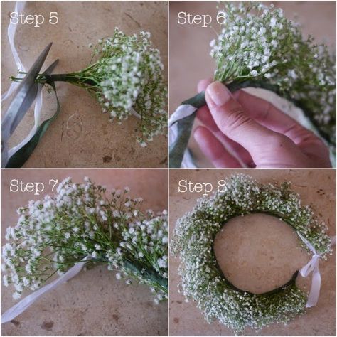 Wild Flower Crown Diy, Diy Flower Crown Fake Flowers, Babies Breath Flower Crown Bridesmaids, Fairy Headpiece Diy Floral Crowns, Baby Breath Flower Crown Kids, White Flower Crown, Diy Flower Crown, Wedding Reception Design, Purple Wedding Flowers