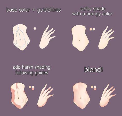 White Hair Shading Tutorial Digital, Stomach Shading Reference, How To Shade Stomach, How To Shade Teeth, Anime Skin Shading, How To Shade White Hair, Chest Shading, Stomach Shading, Shading Hands