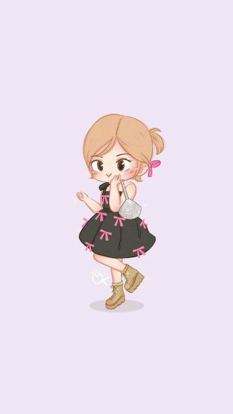 Rosé Chibi, Blackpink Cartoon, Blackpink Chibi, Rosé Cartoon, Blackpink Art, Bts Stickers, Soft Kidcore, Baby Rose, Art Style Challenge