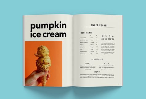 Recipe Layout, Recipe Graphic, Recipe Design, Recipe Book Design, 잡지 레이아웃, Pumpkin Ice Cream, Cookbook Design, Cooking Book, Design Page