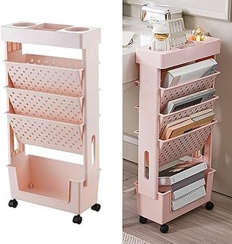 5 Tier Book Rack Storage Bookshelf, Movable Bookshelf Multilayer Capacity Rotatable Removable Plastic Practical Rolling Organization Shelf with Wheel(Pink) : Amazon.ca: Home Moveable Bookshelf, Movable Bookshelf, Mobile Bookshelf, Bookshelf Organization, Bookcase Wall, Business Furniture, Dorm Essentials, College Dorm Rooms, Home Office Organization