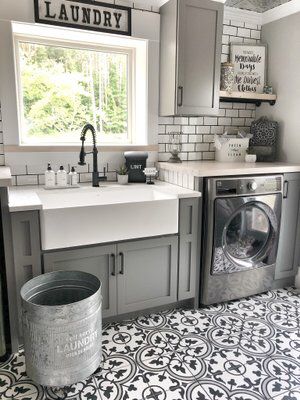 Modern Farmhouse Laundry Room, Grey Laundry Rooms, White Laundry Rooms, Dream Laundry Room, White Laundry, Laundry Room Sink, Mud Rooms, Laundry Room Renovation, Room Layouts