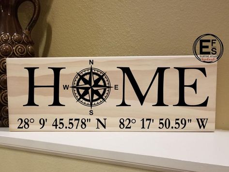 Latitude And Longitude Signs, Wood Signs Sayings Family, Wooden Signs For The Home, Coordinate Sign, Shelf Signs, Latitude Longitude Sign, Gps Coordinates Sign, Nautical Signs, Established Family Signs