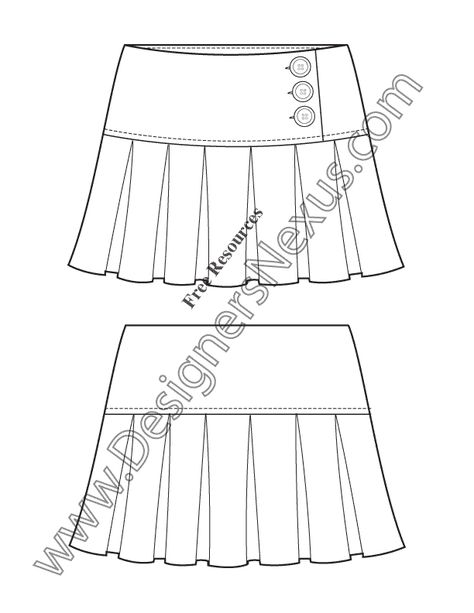 Flat Fashion Sketch, Pleated Skirt Pattern, Fashion Sketch Template, Short Pleated Skirt, Fashion Design Classes, Sketch Template, Mini Skirt Fashion, Flat Drawings, Fashion Design Template