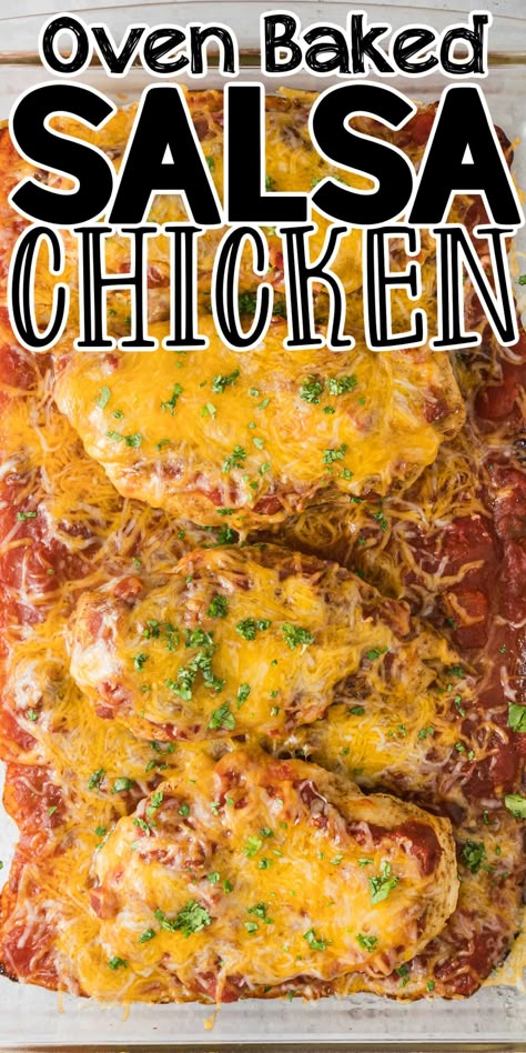 Baked Chicken Recipes Mexican, Oven Salsa Chicken, Queso Baked Chicken, Baked Fiesta Chicken, Chicken With Salsa And Cheese, Mexican Salsa Chicken, Chicken Rice And Salsa Recipe, Baked Chicken Sauce Recipes, Spicy Mexican Chicken Recipes