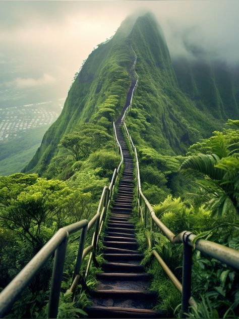 Stairway to Heaven: Haiku Stairs 🌿🌱💚 #travel #hawaii #haiku Stairway To Heaven Hawaii, Haiku Stairs, Crooked Forest, Enchanted River, Hitachi Seaside Park, Uyuni Bolivia, Apostle Islands, Travel Hawaii, Best Snorkeling