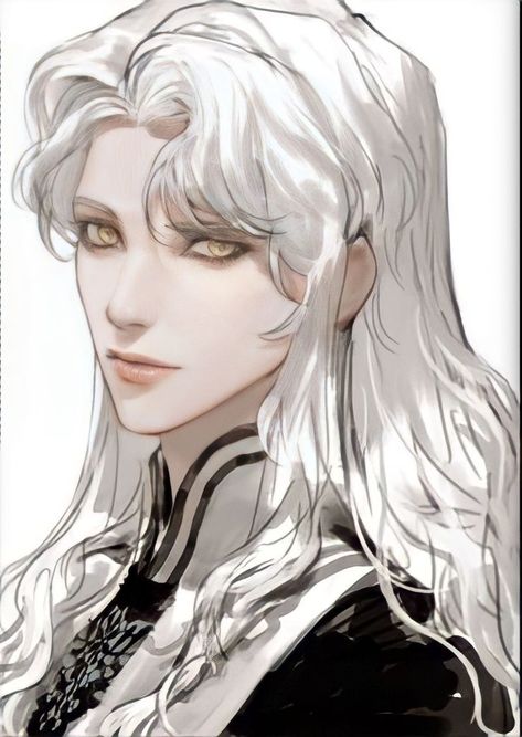 Long Hairstyles Anime, Male Long Hairstyles, Silver Hair Men, White Hair Men, White Hair Anime Guy, Hairstyles Anime, Long Silver Hair, Long White Hair, Eyes Drawing