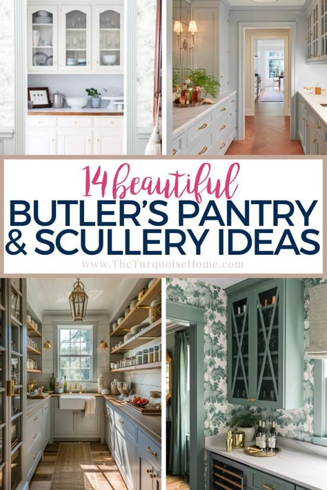 Find my own butler's pantry makeover and 10 other inspirational scullery and butler's pantry ideas in this post! Butler Pantry Decor, Butlers Pantry Ideas Layout, Scullery Ideas, Scullery Kitchen, Kitchen With Butlers Pantry, Pantry Wallpaper, Butlers Pantry Ideas, Kitchen Butlers Pantry, Pantry Inspiration