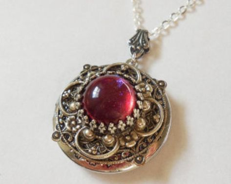 Red Locket Necklace, Opal Locket, Handmade Opal Jewelry, Dragons Breath Fire Opal, Deep Fuschia, Dragon Accessories, Dragon Breath, Locket Necklace Vintage, Necklace Photo