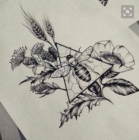 Bee drawing Henne Tattoo, Honeybee Art, Bee Drawing, Kunst Tattoos, Poppy Drawing, Poppies Tattoo, Muster Tattoos, Geniale Tattoos, Beautiful Tattoo