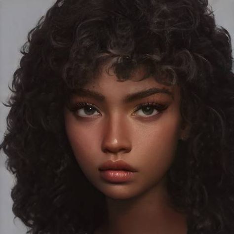 Character Inspiration Girl, Digital Portrait Art, Black Curly Hair, Face Characters, Face Photography, Tan Skin, Light Skin, Digital Portrait, Beauty Art