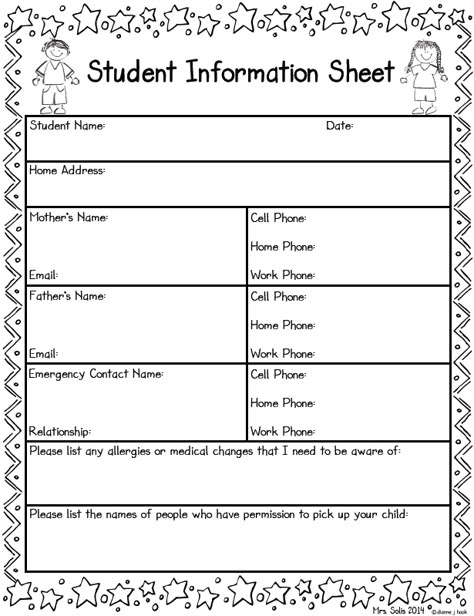 Student Information Sheet Freebie Teachworthy Assignment Board, Student Information Sheet Kindergarten, Student Info Sheet, Student Information Form, Student Information Sheet, Daycare Forms, Student Info, School Forms, Tutoring Business