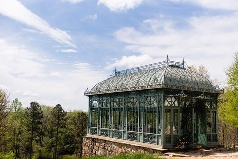 Vintage Greenhouse wedding at 2400 On The River in Georgia Vintage Greenhouse, Enaura Bridal, North Georgia Wedding, River Wedding, Georgia Coast, Georgia Wedding Venues, Garden Venue, Greenhouse Wedding, Ceremony Seating