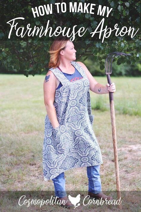 How to Make my Farmhouse Apron - Cosmopolitan Cornbread Free Apron Patterns, Pinafore Apron Pattern, Apron Sewing Patterns, Farm Apron, Free Apron Pattern, Apron Pattern Free, Japanese Style Apron, Apron Patterns, Apron Tutorial