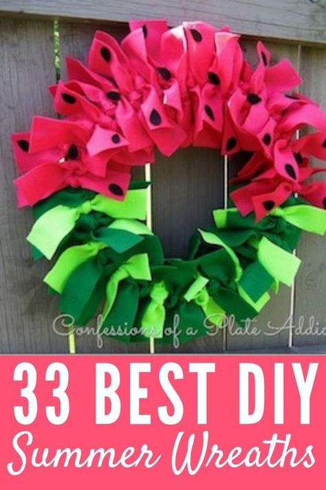 Summer Door Decorations, Spring Wreaths For Front Door, Watermelon Wreath, Front Door Ideas, Summer Decorations, Diy Spring Wreath, Home Beach, Summer Wreaths, Spring Wreaths