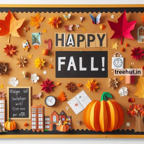 Fall Bulletin Board Ideas, School Bulletin Board Ideas Autumn School Board Ideas, School Fall Bulletin Board Ideas, Fall Bulletin Board Borders, 3d Pumpkin Bulletin Board, Fall Posters For School, Fall Decoration Classroom Ideas, Homeschool Bulletin Board Ideas, September Board Ideas, Autumn Board Ideas