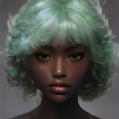 Character Inspo Female, Face Claims Artbreeder, Monster High Hair, Artbreeder Girl, Green Hair Girl, Art Breeder, Dark Green Hair, Afrocentric Art, Digital Portrait Art