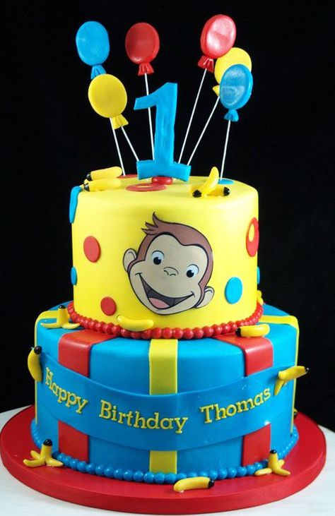 Curious George Birthday Party Ideas Cake, Curious George 1st Birthday, Curious George Cakes, 4de Verjaardag, Curious George Birthday Party, Monkey Party, Curious George Party, Curious George Birthday, Novelty Birthday Cakes