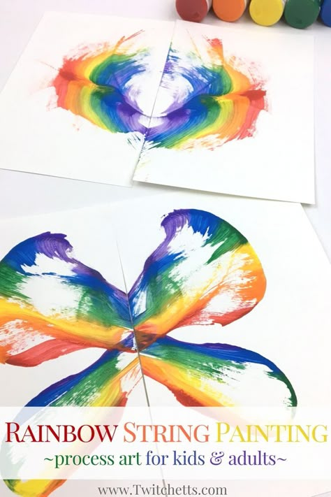 Rainbow String painting is a fun process art. String art for kids creates beautiful thread paintings that are never the same. #rainbowart #paintingactivities String Art For Kids, String Painting, Drawing Videos For Kids, Painting Activities, Never The Same, Toddler Snacks, Homeschool Art, Kindergarten Art, Thread Painting