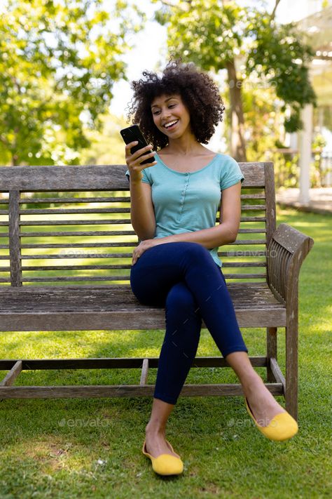 Sitting Poses Front View, Person Taking Photo With Phone, Woman On Phone, Woman On The Phone Photography, Woman Walking Towards Camera, Woman Talking On The Phone, Sitting Bench, Business Photoshoot, Sitting Poses