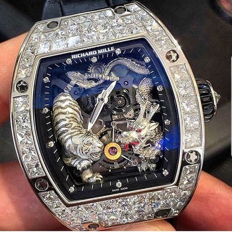 7 Likes, 1 Comments - Diamond Bezels To The Max❄ (@icebezelaf) on Instagram: “I'm sure this isn't everyone's cup of tea but somebody loves it. #richardmille #diamondbezel…” Awesome Watches, Richard Mille Watches, Unique Watches, Used Rolex, Skeleton Watches, Amazing Watches, Expensive Watches, Hand Watch, Richard Mille