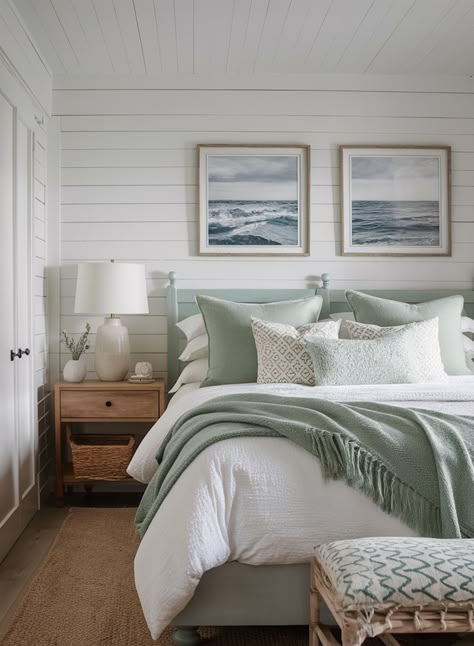 Coastal Bedroom Colors, Bedroom Colors Ideas, Seaside Bedroom, Designing A Living Room, Beach House Room, Beach House Bedroom, Bedroom Ideas For Couples, Aesthetic Bedroom Ideas, Cozy Bedroom Ideas