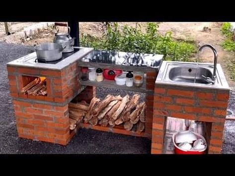 Outdoor Cooking Fireplace, Outdoor Grill Diy, Rustic Outdoor Kitchens, Diy Wood Stove, Diy Grill, Dirty Kitchen, Outdoor Barbeque, Outdoor Kitchen Cabinets, Diy Bbq