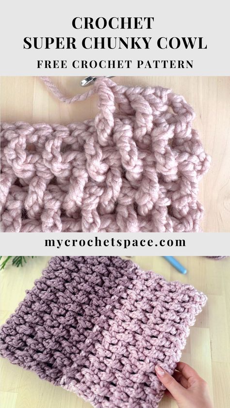 Crochet a chunky, super warm cowl that works up in no time with this free crochet pattern! Made with super bulky yarn, this textured design is perfect for intermediate skill levels. Crochet Cowl Free Pattern, Cowl Patterns, Chunky Cowls, Super Bulky Yarn, Infinity Scarves, Super Bulky, Cowl Pattern, Super Chunky, Crochet Cowl