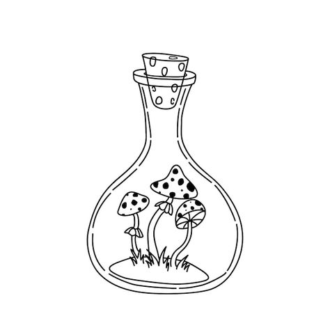 Potion bottle with fly agaric mushrooms ... | Premium Vector #Freepik #vector #poison-bottle #potion-bottle #elixir #magic-potion Magic Potion Drawing, Magic Potion Bottles Drawing, Potions Drawing, Bottle Reference, Fly Agaric Mushroom, Poison Bottle, Bottle Drawing, Bottle Tattoo, Doodle Vector