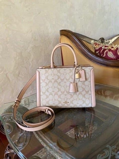 Weekend Gift Bag Ideas, Couch Bag, Gift Bag Ideas, Pink Coach Purses, Spring Purses, Trending Handbags, Luxury Bags Collection, Purse Essentials, Ladies Jeans