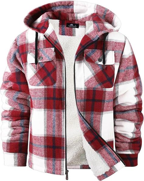 SCODI Men's Flannel Shirt Jacket Fleece Lined Plaid Coat Full Zip Up Hoodie Winter Outwear Fleece Lined Flannel Shirt, Full Zip Up Hoodie, Lined Flannel Shirt, Flannel Hoodie, Sherpa Lined Jacket, Plaid Hoodie, Winter Outwear, Mens Flannel Shirt, Flannel Jacket