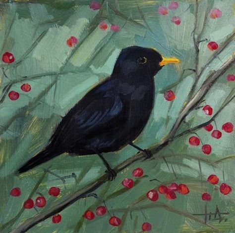 Daily Paintworks - "Blackbird" - Original Fine Art for Sale - © Dasha Piven Blackbird Painting, Blackbird Art, Gallery Website, Ideas For Painting, Painting Inspo, Daily Paintworks, Blackbird, Birds Of A Feather, Fine Art Gallery