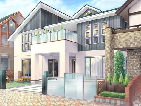 Anime Mansion, Japanese Home Interior, Anime Houses, Miya Chinen, Anime House, Episode Interactive Backgrounds, Anime Places, Episode Backgrounds, Watercolor Architecture