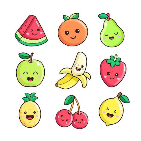 Fruits Character, Fruits Doodle, Fruits Stickers, Drawing Tricks, Fruit Doodle, Baby Party Themes, Kawaii Fruit, Cartoon Fruit