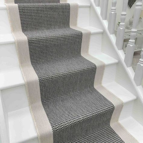 Vichy Black Stair Runner | Runrug Black Stair Runner, Stair Carpet Runner, Gray Stairs, Stair Rug Runner, Black Stairs, Staircase Runner, Stair Rods, Weave Shop, Flat Weave Carpet