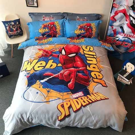 Spiderman bedding set Queen size Spiderman Bed, Marvel Bedding, Spiderman Bedroom, Light Blue Bedding, Mens Bedding Sets, Superhero Bedding, White Bed Set, Kids Comforters, Blue Bedding Sets