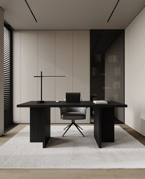 Minimalistic Study Room, Modern Minimalist Office Design, Head Office Interior Design, Personal Office Interior Design, Ceo Office Room Luxury, Small Office With Couch, Office Minimalist Design, Contemporary Study Room, Home Office Minimal