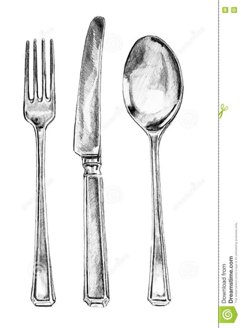 Silverware Tattoo, Fork And Knife Drawing, Cutlery Drawing, Fork Illustration, Fork Drawing, Utensils Drawing, Nike Photoshoot, Reflection Drawing, Drawing Utensils