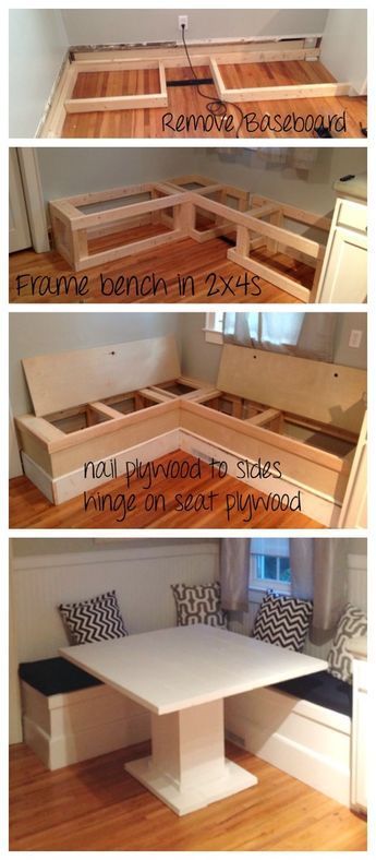 Breakfast Nook With Storage, Diy Breakfast Nook, Diy Home Decor For Apartments, Craft Table Diy, Kitchen Apartment, Kitchen Banquette, Breakfast Nooks, Budget Home Decorating, Diy Kitchen Island