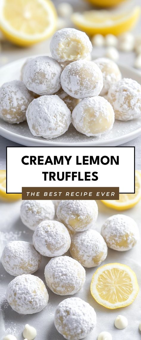 Image for Creamy Lemon Truffles Easy Citrus Dessert, Key Lime Truffles Recipe, Lemon Treats Easy, Lemon Truffle Balls, Individual Lemon Desserts, Christmas Lemon Dessert, White Chocolate Lemon Truffles, Lemon Balls No Bake, Lemon Snowflakes