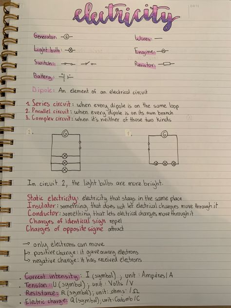 Electricity Aesthetic Notes, Static Electricity Notes, Electricity Notes, School Revision, Gcse Science Revision, Physics Revision, Revision Tips, Science Revision, English Notes