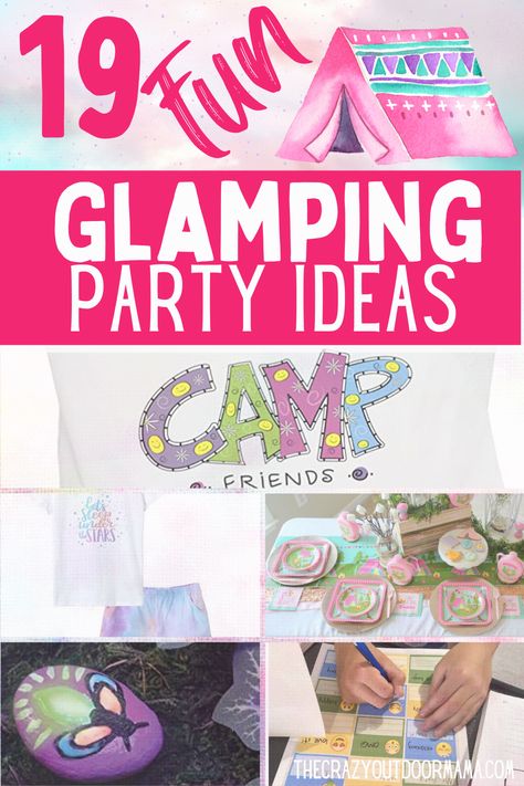 Camp Out Sleepover Party, Glamping Theme Party, Camping Slumber Party, Glamping Slumber Party, Glamping Party Decorations, Glamping Ideas Party, Outdoor Glamping Party, Glamping Decor Ideas, Glamping Party Favors