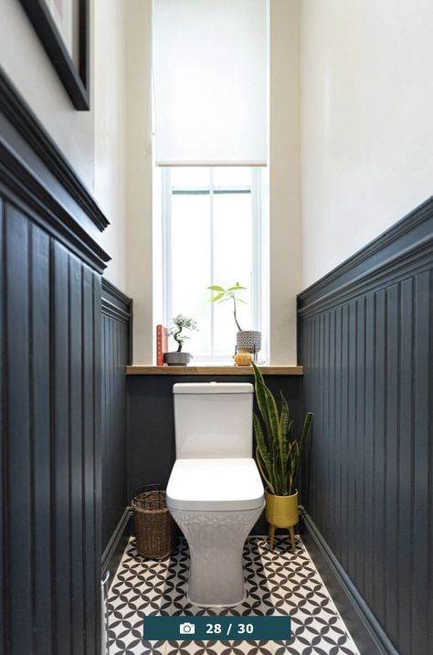 Cloakroom Bathroom, Tiny Powder Rooms, Small Downstairs Toilet, Small Powder Room, Bathroom Wallpaper Ideas, Cloakroom Toilet, Downstairs Cloakroom, Toilet Room Decor, Small Toilet Room