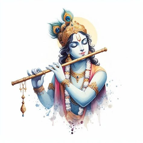 Krishna Graphics, Krishna Watercolor, Krishna Portrait, Krishna Png, Ganpati Art, Krishna Image, God Pic, Krishna Drawing, Krishna Flute