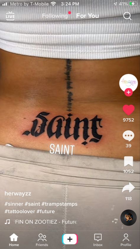 Saint Sinner Tattoo, Saint Tattoo, Verse Tattoos, Badass Aesthetic, Body Mods, Tattoos And Piercings, Tattoo Quotes, Tatting, Piercings