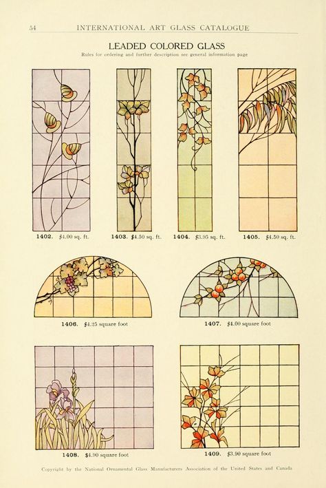 International art glass catalogue : art and bev... Stained Glass Tiffany, Art Nouveau Dollhouse, Art Nouveau Stained Glass Designs, Art Nouveau Mosaic, Large Stained Glass Window, Stained Glass Making, Drawing On Glass Ideas, Stained Glass Art Nouveau, Stained Glass Ideas