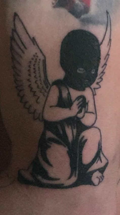 Angel Clouds Tattoo, Thug Angel Tattoo, Thug Drawings, Thug Tattoos, Thug Tattoos For Women, Angel Tattoo Stencils, Thug Angel, Thug Life Tattoo, Angel Tattoo Ideas