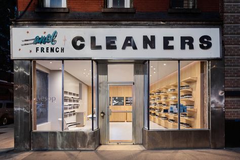 Aesop Shop, Graphic Signage, Aesop Store, Upper West Side Nyc, Hospital Interior Design, Herringbone Tile, Upper West Side, Retail Design Blog, Dry Cleaners